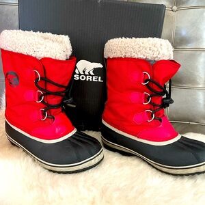 Sorel Yoot Pac Nylon Youth Sz 5 Winter Snow Boots Water Proof Red - Unisex